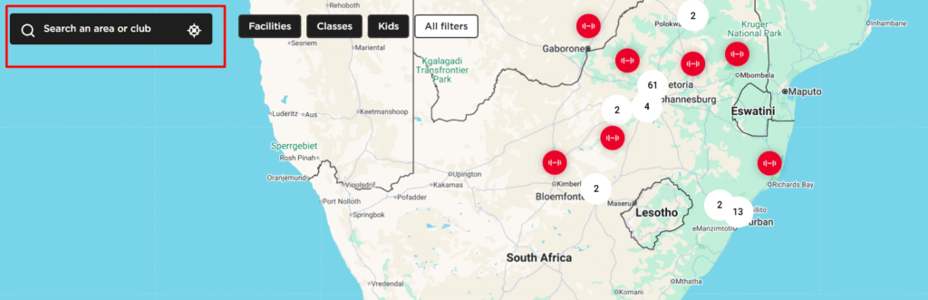 virgin active club finder search bar